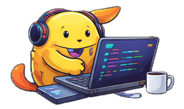 Wapuu coding on a laptop